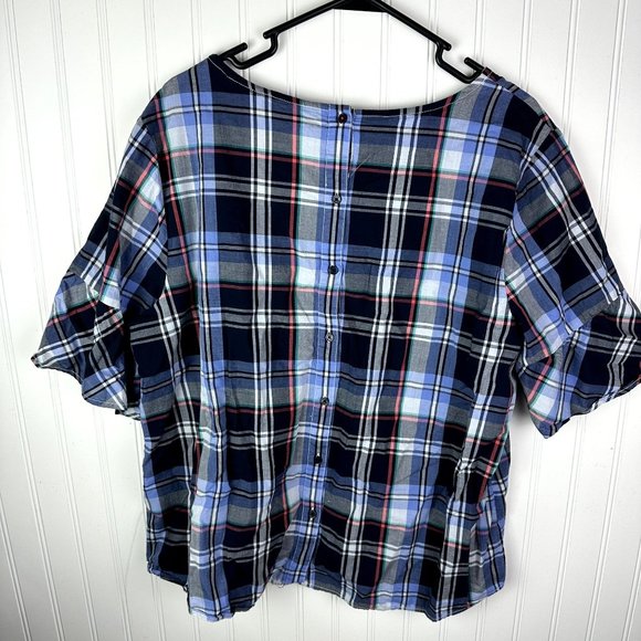 Tommy Hilfiger plaid Blouse Ruffle Sleeve Size XXL - Picture 5 of 5